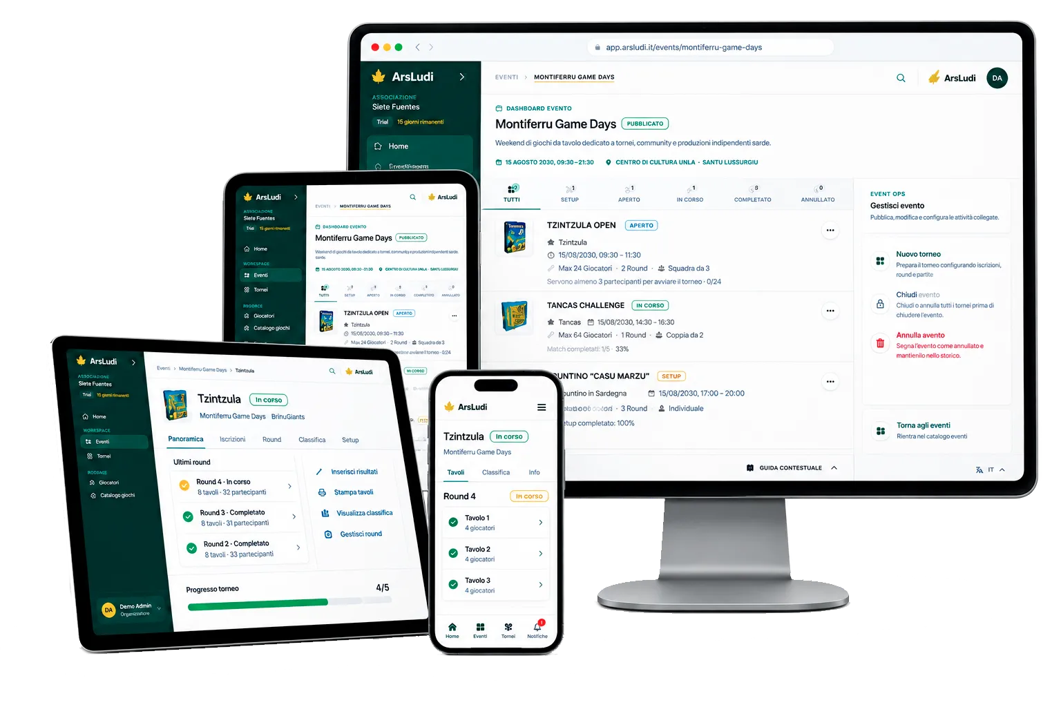 ArsLudi used on desktop, tablet, Surface and smartphone while managing a tournament